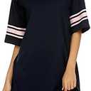 Ekouaer Womens Nightgown Cotton Sleepwear Short Sleeve Sleep Shirt V Neck Color Block Nightshirt (XX-Large, A_navy Blue)