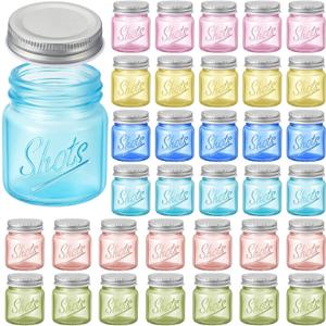 Tessco 36 Pcs Mini Mason Jar Shot Glasses with Lids 2 Oz Dishwasher Safe Mason Shooter Glass for Wedding Party Favors Home Bar Drinks Favors Desserts (Fresh Color)