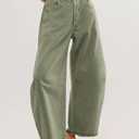 Allimy Womens High Waisted Barrel Horseshoe Baggy Jeans Trendy 2026 with Raw Hem Non Stretch (Green) 10