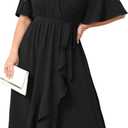 Plus Size Formal Wedding Guest Cocktail Dresses for Curvy Women Maxi Dress Wrap V Neck Short Sleeve (XX-Large Plus, Black)