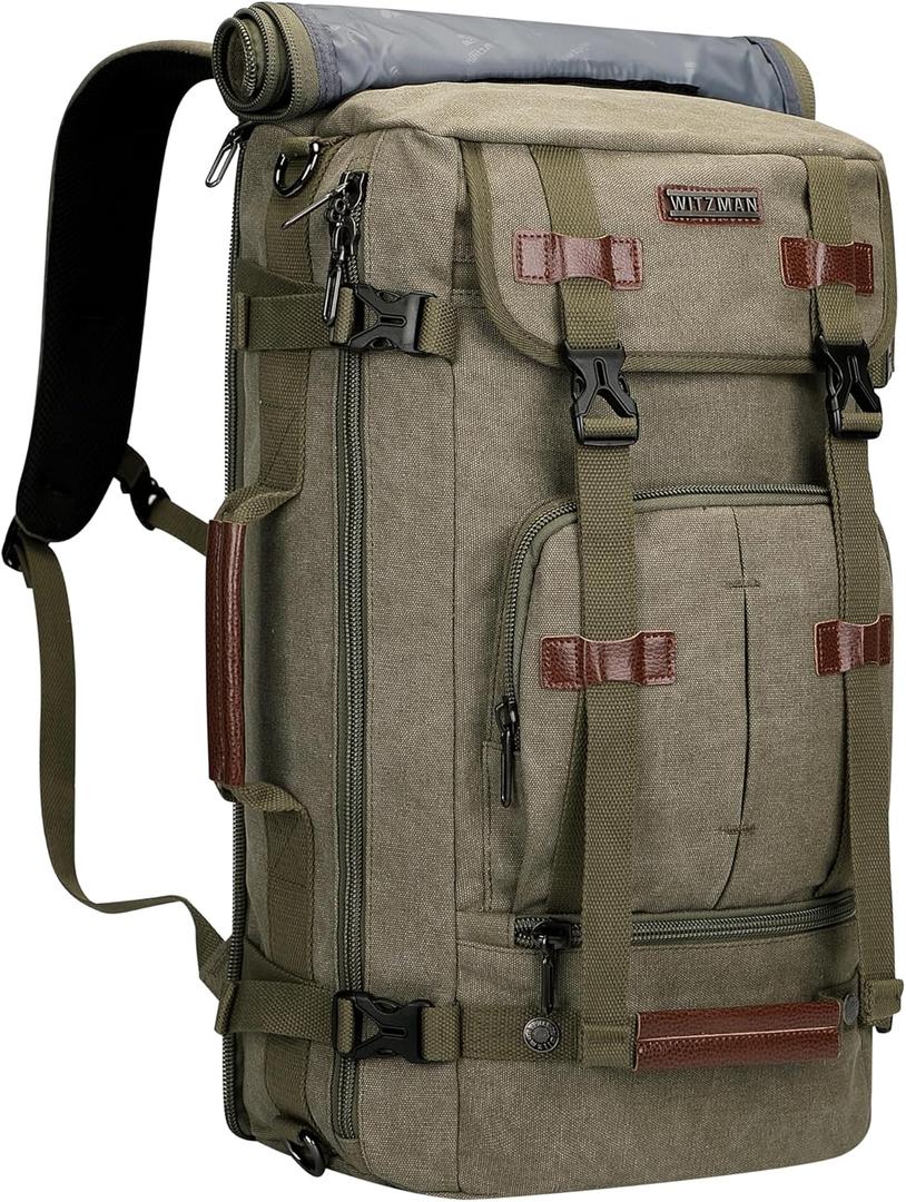 WITZMAN Canvas Backpack Vintage Travel Backpack Large Laptop Bags Convertible Shoulder Rucksack(A519-1 Classic Light Green)