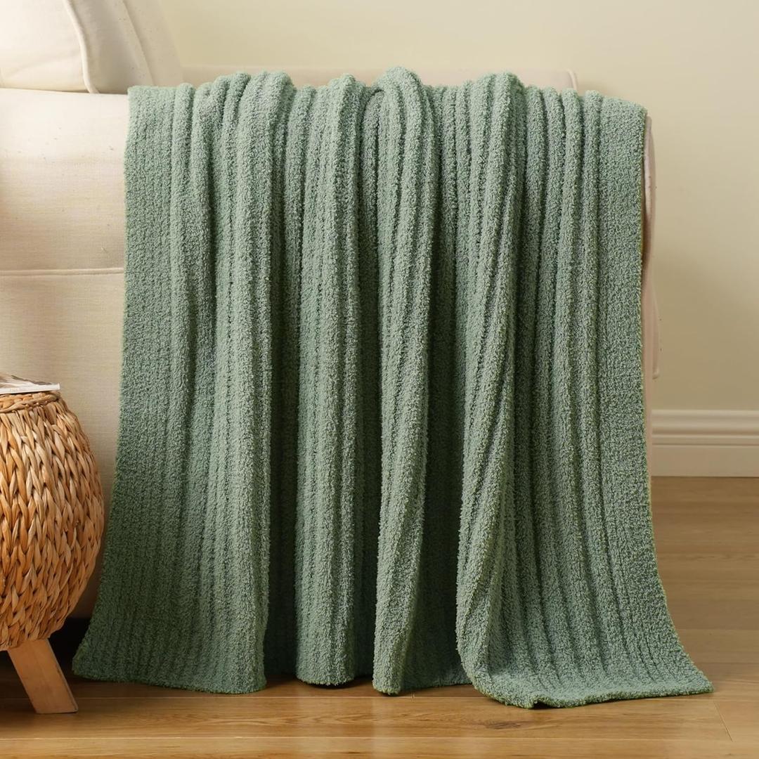 BATTILO Sage Green Throw Blanket, Fuzzy Soft Green Throw Blankets, Warm Lightweight Knit Blanket for Bed, Sofa, Spring Home Decor, 50"x60"