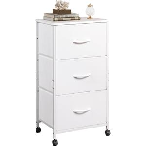 WLIVE Dresser with 3 Drawers, Fabric Nightstand, Cabinet with Wheels, Organizer Storage Dresser for Bedroom, Office, Entryway, Closets, Sturdy Steel Frame, Wood Top, Easy Pull Handle, White