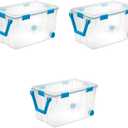 Sterilite 120 Qt Wheeled Gasket Box, Stackable Storage Bin with Latching Lid, Handle and Tight Seal, Plastic Container with Clear Base and Lid, 3-Pack