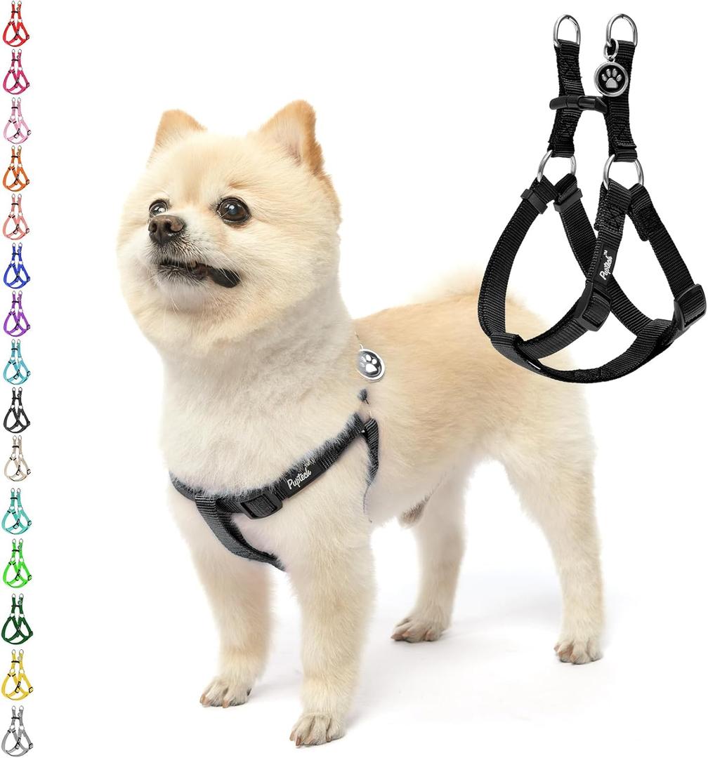 PUPTECK No Pull Dog Harness Soft Adjustable Basic Nylon Step in Puppy Vest Outdoor Walking with ID Tag X-Small (Black)