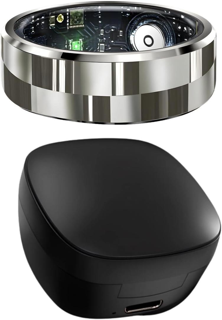 Smart Health Ring with Heart Rate & Oxygen Monitoring, Sleep Tracking, 7-Day Battery, Waterproof Stainless Steel, 0.74 in Diameter