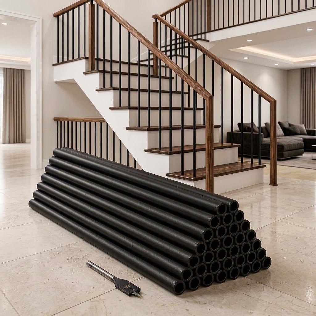 Iron Stair Balusters 5/8" Round 44" Long - 15Pack Hollow Plain Spindles