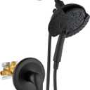 gotonovo Single-Handle Shower Faucet Set, Shower Trim Kit with 9-Spray 2-in-1 Dual Hand Held Shower Head with Hose, Wall Mounted Pressure Balancing Mixer Valve without Tub Spout Matte Black