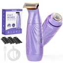 Kapopop New Designed for Sensitive Skin Painless 2-in-1 Bikini Trimmer for Women, Dual Heads Electric Shaver & Razor for Body Pubic Underarm&Facial Hair, IPX7 Waterproof, Rechargeable Cordless Razor