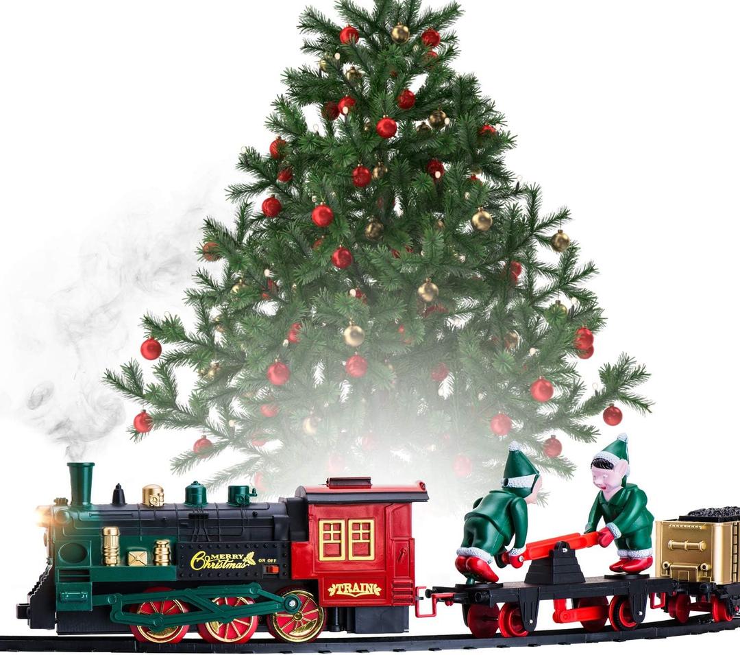 Christmas Train Sets for Around The Tree | Christmas Toy with Lights and Sounds - Holiday Train Around Christmas Tree with Large Tracks, Electric Train Set for Kids Ages 4-8