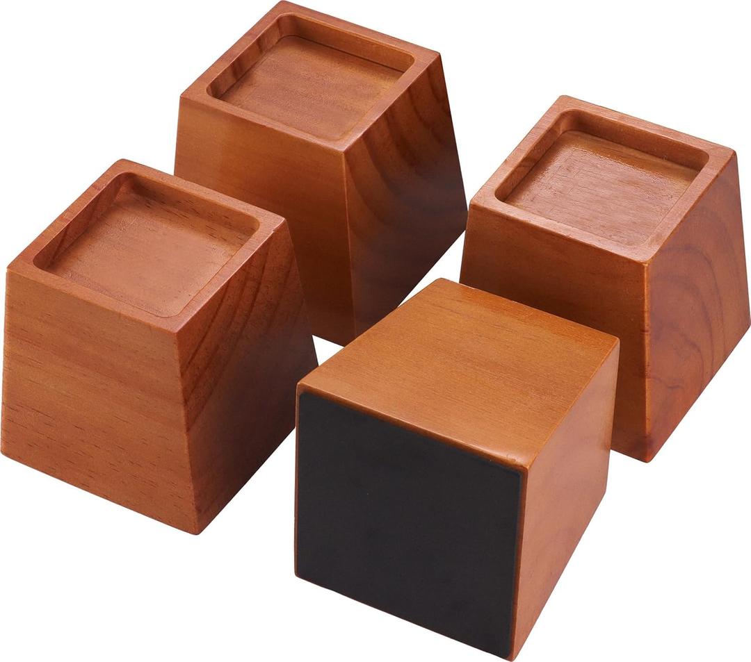 Premium Pine Wood 4-Inch Furniture Risers  Heavy-Duty, 2000 Lb Capacity, Floor Protectors, Easy to Install, Versatile for Beds, Sofas, & More