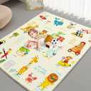 Baby Play Mat - Thicken 71x59 Inch Soft Foam Crawling Mat for Playpen & Floor, Non-Slip Waterproof Playmats for Infants & Toddlers, Portable Foldable & Machine Washable, Beach Animals
