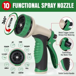 Xiaochen Heavy Duty Adjustable Garden Hose Nozzle 9 Pattern Garden Water Gun Hose Nozzle Mutifunctional Household Car Washing Yard Water Sprayer Pipe Tube Nozzle Sprinkle Tools (Color : Green)
