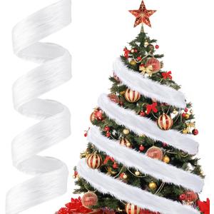3 x 2 x 60 Inch Christmas Faux Fur Ribbon Craft Fur Strips Fake Fur Rolls White Long Plush for DIY Christmas Costume Gnome Beard Santa Claus Hair Xmas Tree Decor Family Party Supplies