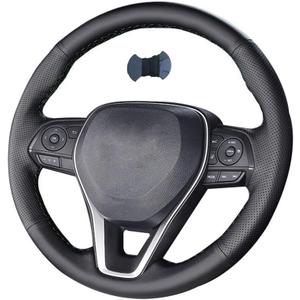 Hand Sewn Black Perforated Leather Interior Car Steering Wheel Cover, Anti Slip and Breathable Ultra-Fine Fiber Leather, for Toyota Rav4 2019-2022/Camry 2018-2022/Corolla 2020-2022/Avalon 2019-2020