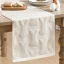 Artoid Mode Beige Soft Cotton Jacquard Bunny Easter Table Runner, Holiday Kitchen Dining Table Decoration for Home Party Decor 13x72 Inch