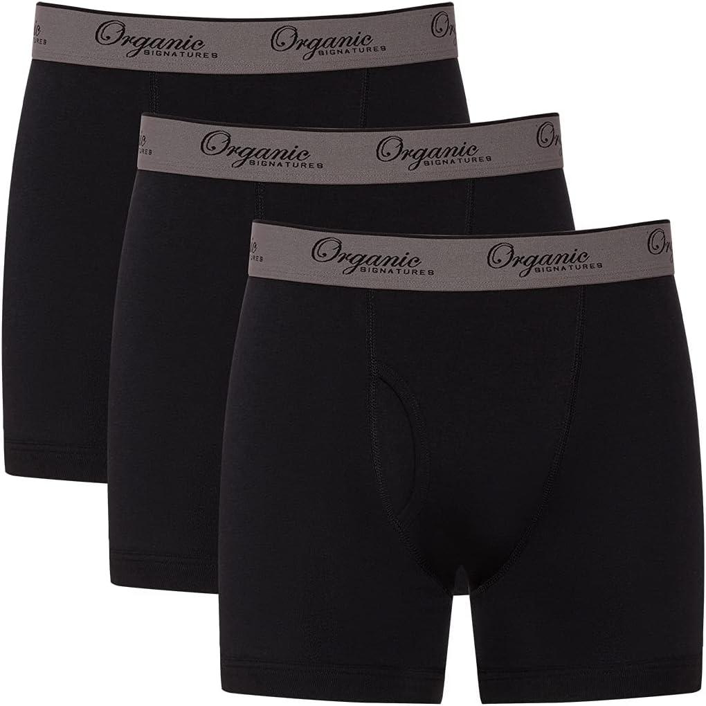Organic Signatures 3-pack Soft Comfortable Mens 100% Organic Cotton Boxer Briefs (Large, Black)