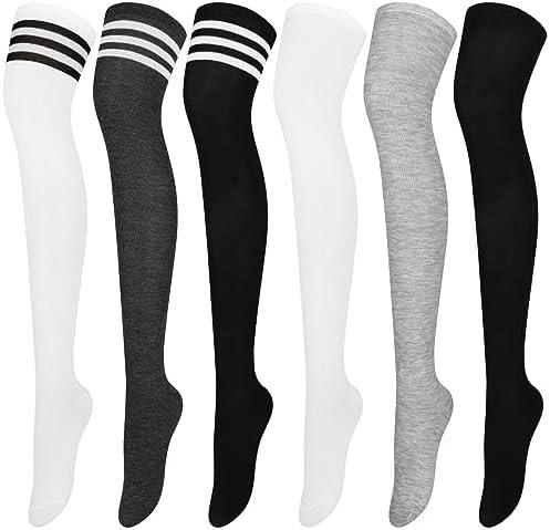 Aneco 6 Pairs Over Knee Thigh Socks Knee-High Warm Stocking Women Boot Sock Leg Warmer High Socks for Daily Wear, Cosplay