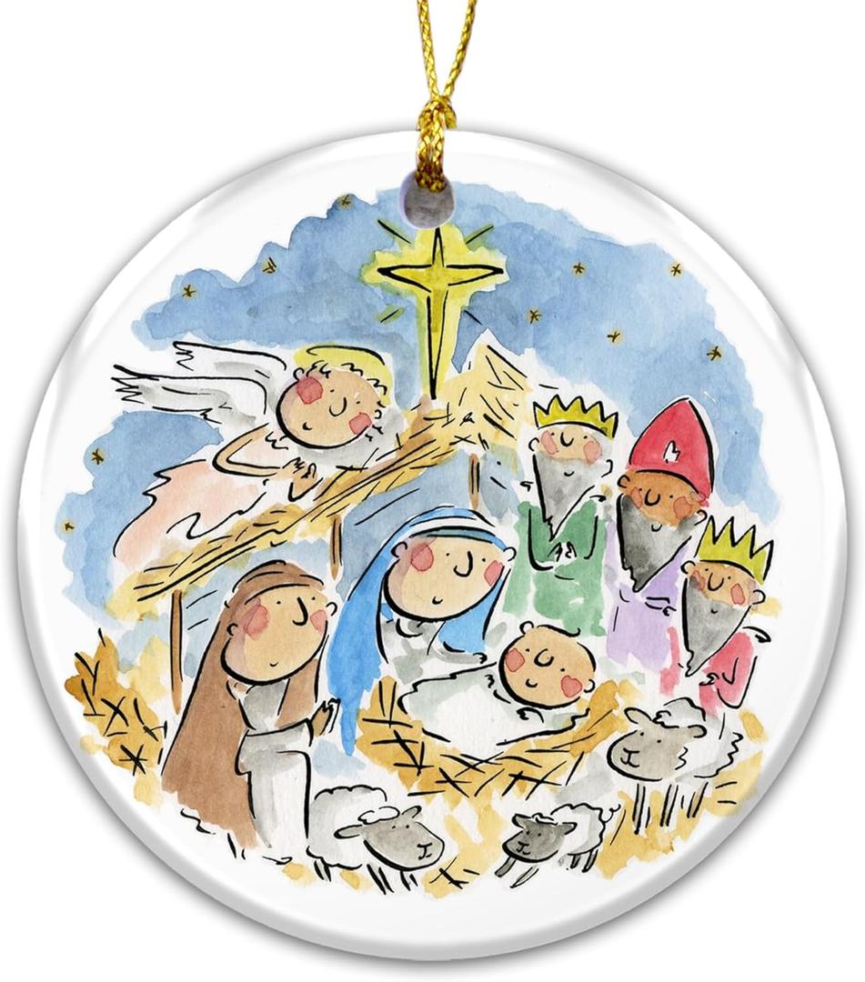 4 x Nativity Scene Ornament 2025  Cute Baby Jesus, Mary & Joseph Ceramic Ornament  Religious Christian Christmas Tree Decoration  Kids Nativity Gift, Faith Holiday Dcor, Christian Keepsake 2024