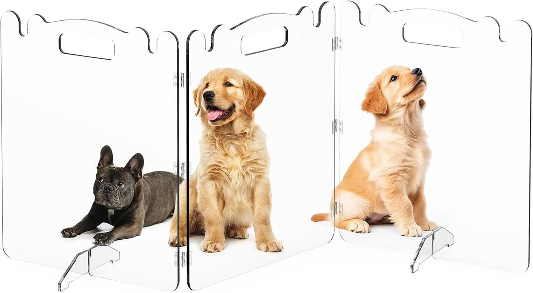 Clear Acrylic Pet Dog Gate - Folding Transparent Gates for Small Dogs Pets - Freestanding Foldable Tall Puppy Doggy Fence Door for Inside Indoor House Doorways Room Divider Barrier (3 Panel - 60''W x 24''H)