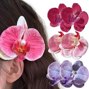 HANSAMU 6 Pcs Flower Hair Clips, Bohemian Butterfly Orchid Hairpin, Artificial Phalaenopsis Hair Barrette for Seaside Holiday, Bridal Hair Accessories Bobby Pins Headwear for Woman Girl Lady Kids
