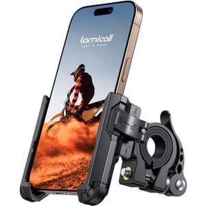 Lamicall Motorcycle Bike Phone Mount - [No Block Camera] [1s Lock] Bike Cell Phone Holder Clamp, Bicycle Scooter Handlebar Clip, for iPhone 16 15 14 Pro Max, Galaxy S25 S24 Ultra, 4.7-7" Phones