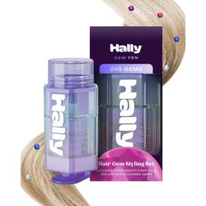 Hair Gem Pen for Girls  240 Stick-On Hair Gems & Stamper Tool  Hair Jewels Kit for Kids, Festivals, School, Halloween, Parties, Weddings  Easy to Apply & Remove  Hair Accessories by Hally Hair (Classic)