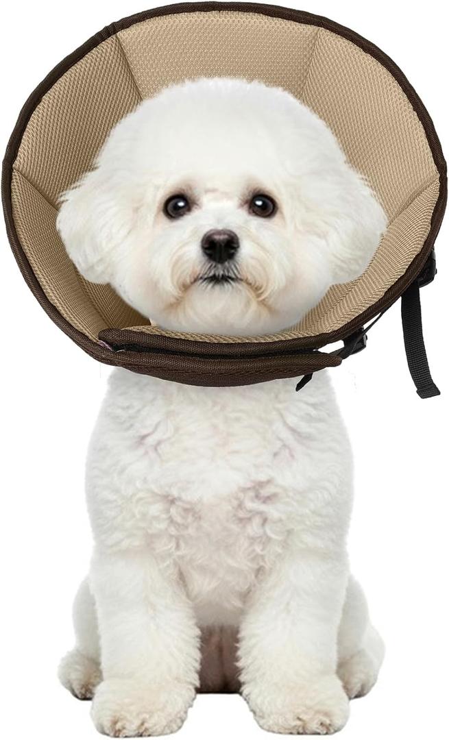 Dog Cone Collar After Surgery, Adjustable Soft Recovery Cone for Small Dogs to Stop Licking, Light-Weight Comfortable Elizabethan Collar for Dogs Anti-Bite Lick Protective Wound (Brown, S)