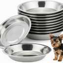 8 Pcs Stainless Steel Cat Bowls 6.4 Inch Shallow Wide Food Bowls, Whisker Relief Cat Water Dish for Kitten Puppy Small Dog (8 Pcs)