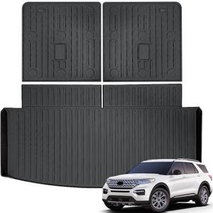 KUST Trunk Cargo Mat for 2020-2025 Ford Explorer, All Weather Cargo Liner with Back Seat Protector for Explorer Accessories TPE Rubber Heavy Duty