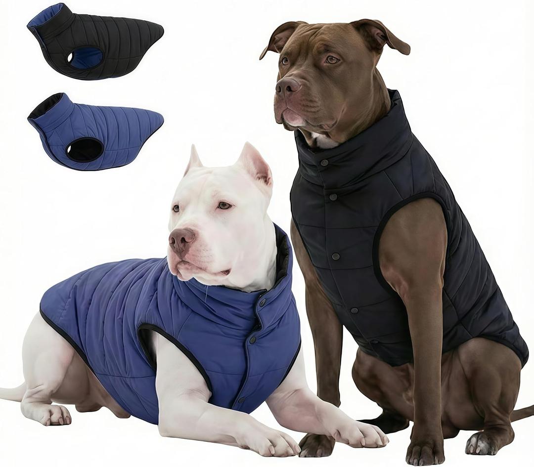 LovinPet Reversible Dog Puffer Coat for Dogs, DownInsulated Winter Jacket, WaterResistant & WindResistant, AntiStatic, Dual-Sided Blue & Black for Cold Weather,XL