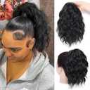 Ponytail Extension,12 Inch Drawstring Ponytail Hair Extensions for Women Synthetic Curly Wavy Fake Pony Tails Hair Pieces for Daily Party Use (Black)