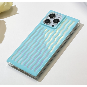 Heaofei Rectangle Case for iPhone 16 Pro Max Case for Women Girls Boys, with Iridescent Wave Pattern and Cute Candy Color Design, Kawaii Aesthetic Girly Protective Phone Cover, Light Blue