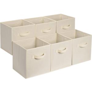 Amazon Basics Collapsible Fabric Storage Cube Bins Organizer with Handles, Sturdy, Beige, 13-x-13-x-13-inch, Pack of 6