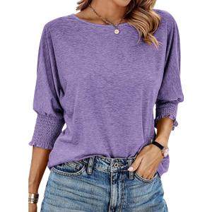BTFBM Women's Casual Tops Dressy Summer Fall T Shirts 2025 Crewneck 3/4 Sleeve Loose Tunic Beach Vacation Blouse (Large, Purple)