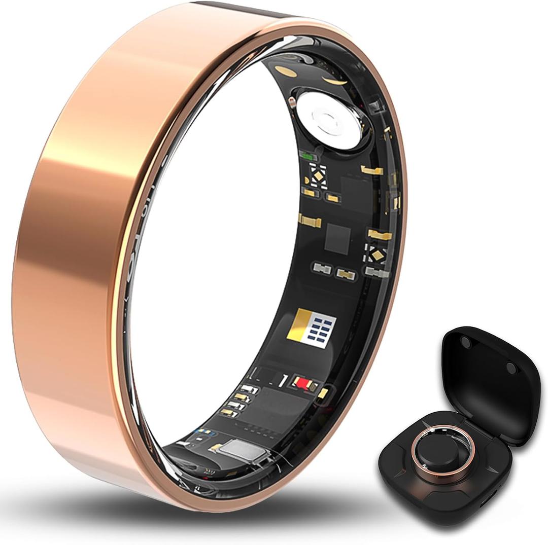 Smart Ring for Women Men Fitness Tracker with Blood Oxygen,Heart Rate,Sleep Monitoring,Step Counting,for iPhone and Android,Waterproof smart blood pressure monitor,No Subscription Fees (Rose Gold, 7)