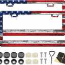 License Plate Frame, American Flag Universal Car Plate Holder | 2 Pack Aluminum Patriotic License Plate Cover,Standard USA License Plate Frame with Screws for Women Men Car Accessories
