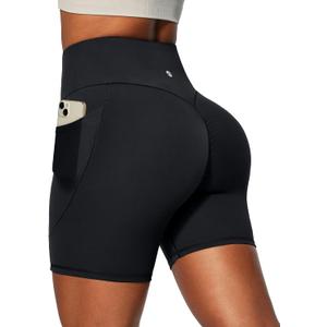 Heathyoga 6" Butt Lifting Biker Shorts Women with Pockets Workout Shorts Women Tummy Control Yoga Shorts Spandex Shorts Gym (Small, Black)
