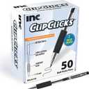Inc. ClipClicks Retractable Ballpoint Pens - Bulk 1.0-mm Medium-Point Pen Set With Comfort Grip for School, Office, Writing, and Journaling, 50 Count, Black