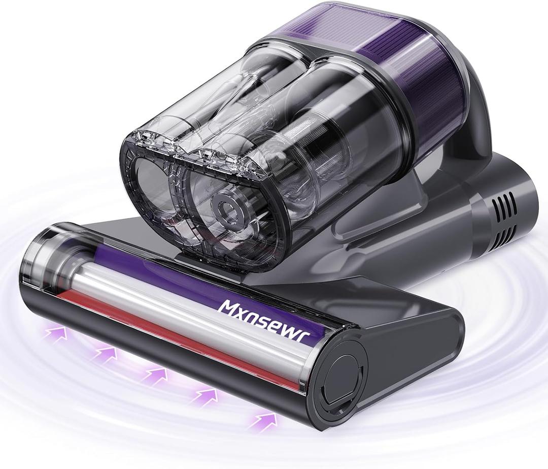 Mattress Vacuum Cleaner, Ultrasonic Bed Vacuum Cleaner with 18Kpa Strong Suction, 150F Heat & 253.7nm UV-C Light, Intelligent Dual Cup, One-Click Dust Removal for Bed, Sofa, Pet Hair, Grey 