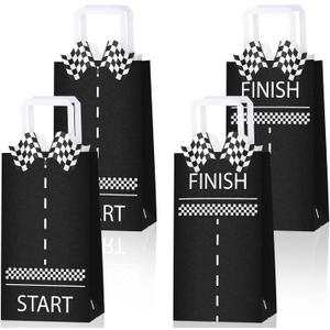 Leinuosen 16 Pcs Race Car Goodie Bags Bulk Checkered Treat Favors with Handles Black and White Checkered Racing Flag Candy for Race Car Themed Birthday Party Supplies
