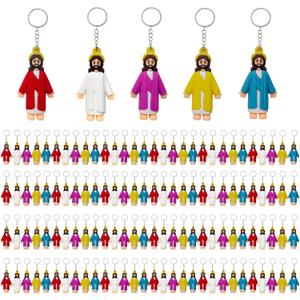 25 Or 50 Or 100 Pack Christian Multi-Colors Rubber Jesus Figures Keychains