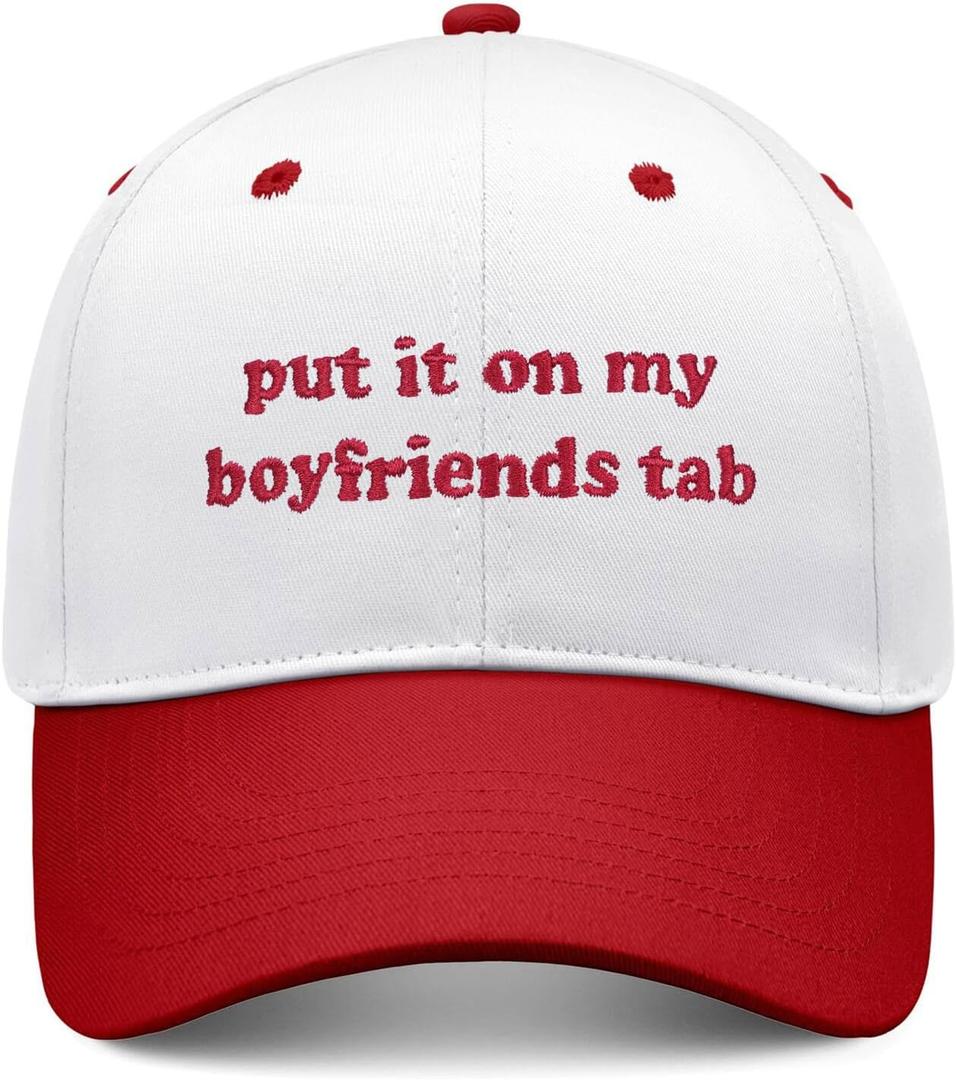 Put It On My Boyfriends Tab Hat, Funny Vintage Trucker Hats Adjustable Cap for Men Women Classic Baseball Cap