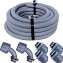 Sealproof 1-1/2 Inch Non-metallic Liquid-Tight Conduit and Connector Kit, 25 Foot Made in USA Flexible Electrical Conduit Type B with 4 Straight and 2 90-Degree Conduit Connector Fittings, 1.5" Dia