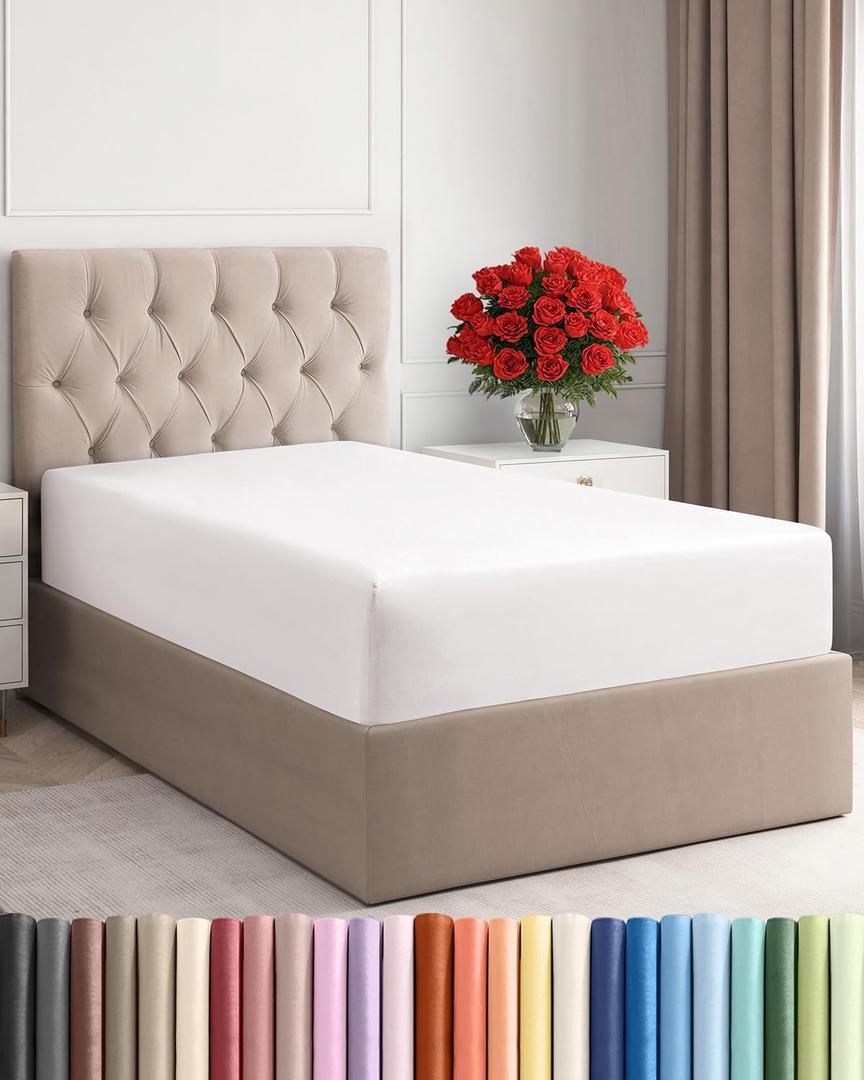 Twin Fitted Bed Sheet - Bottom Single Fitted Sheet Only - Ultra-Soft Hotel Luxury Bedding w/ 8-16 Inch Deep Pockets - Breathable & Wrinkle Free - Easy-Care, Fade and Shrink Resistant - Antique White