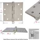 3-Pack Heavy Duty Commercial Door Hinge with Silent Steel Plain Bearing, 4.5 inch X 4.5 inch, Thickness 3 mm Stainless SteelSuper Bearing Capacity