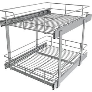 2 Tier Pull Out Cabinet Organizer 18" W X 22" D, Slide Out Drawers For Kitchen Cabinets, Pullout Drawers For Cabinets Capacity Heavy Duty Caddy, Cabinet Pullout Shelves Chrome-Plated,Bathroom Pantry