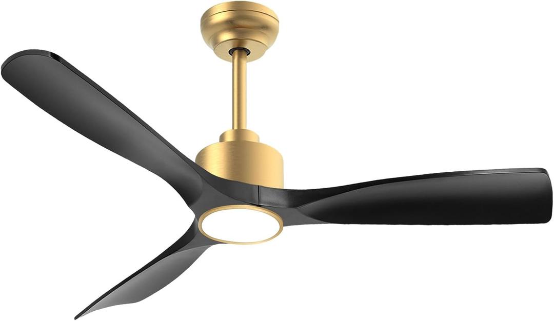 52 Inch ETL Listed Quiet DC Motor High CFM Ceiling Fans with Lights Remote Control, Indoor Outdoor 3 Blade Black Gold Smart Modern Ceiling Fan for Bedroom Living Room, 6 Speed, Timer