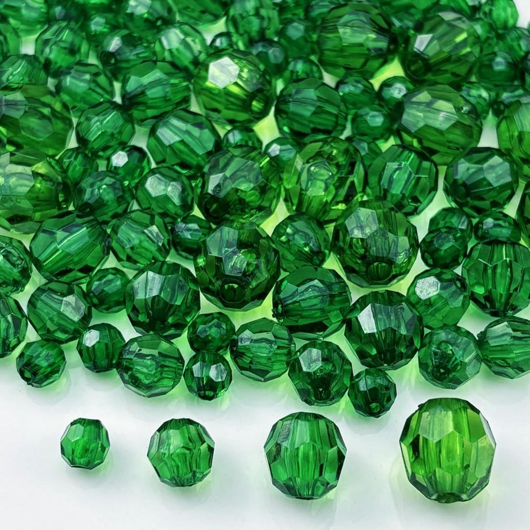 850pcs Acrylic Round Faceted Beads 6mm 8mm 10mm 12mm Faceted Round Spacer Beads for Bracelets Necklace Earring DIY Jewelry Making Craft(Dark Green)