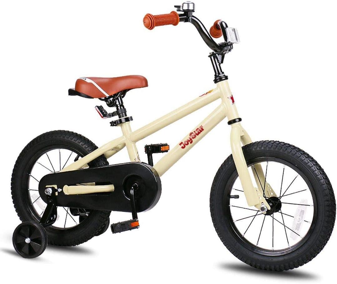JOYSTAR 12 Inch Kids Bike for 2 3 4 Years Boys Girls Gifts Bikes Child Toddler Bicycle with Training Wheels BMX Style 85% Assembled Beige